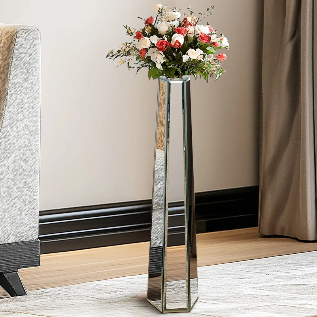 Luxury Silver Mirrored Floor Vase