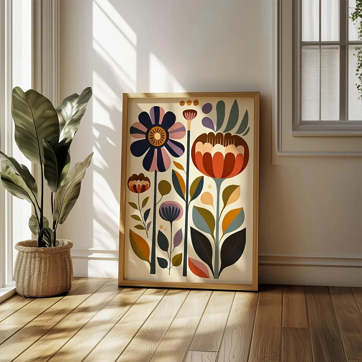 Boho Floral Canvas Wall Art Set of 2 | Nordic Scandinavian Print, Unframed