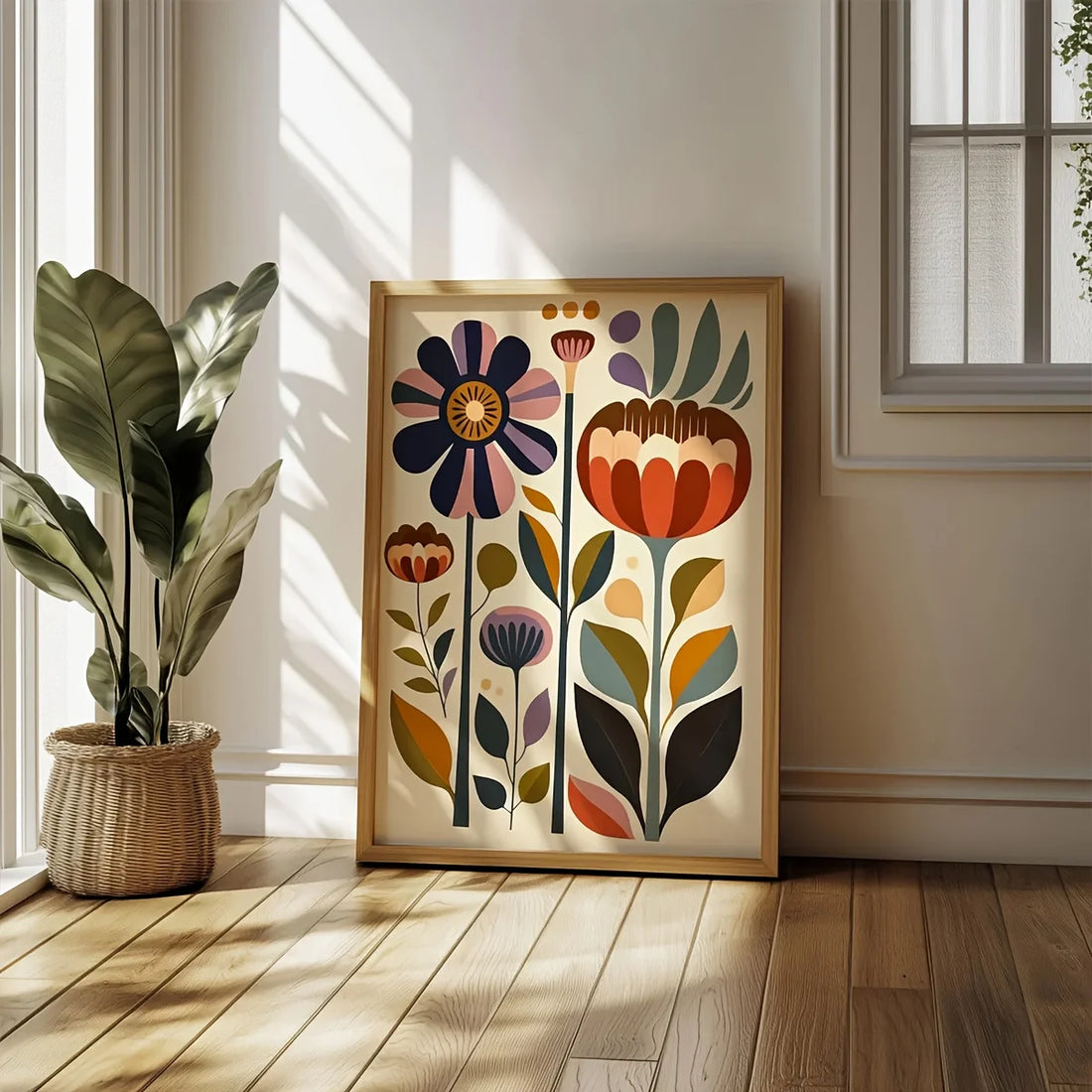 Boho Floral Canvas Wall Art Set of 2 | Nordic Scandinavian Print, Unframed