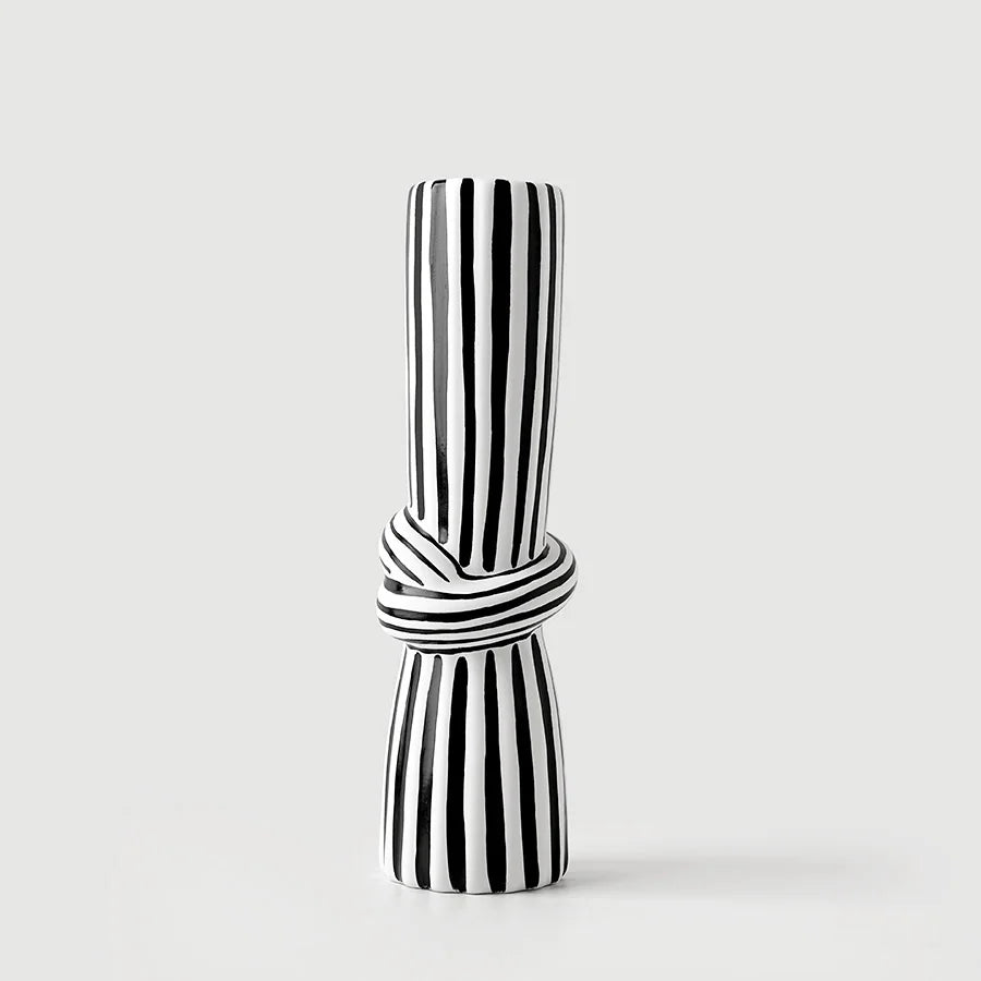 Black & White Striped Knot Ceramic Vase