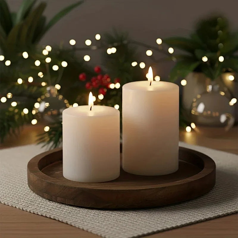 Round Solid Wood Candle Tray – Rustic Tabletop Décor