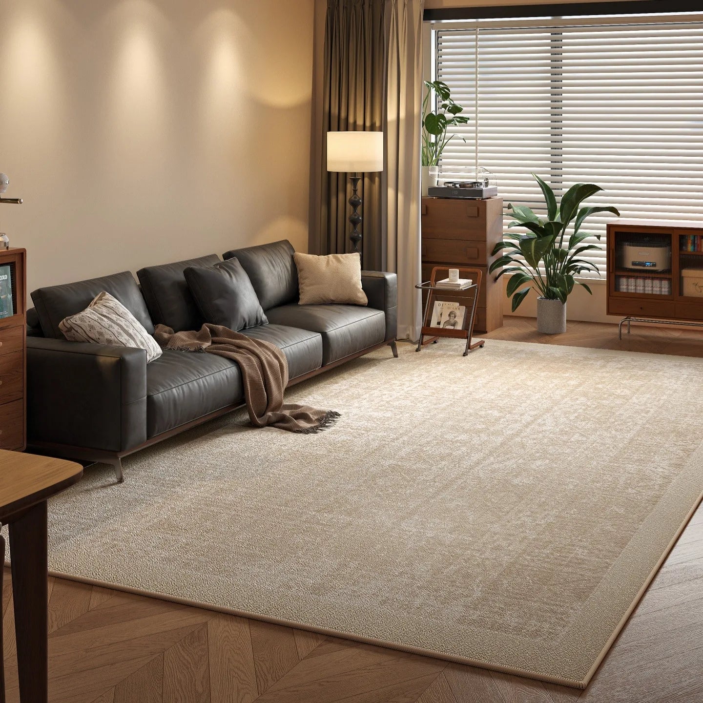 Solid Loop Pile Area Rug with TPR Non-Slip Base