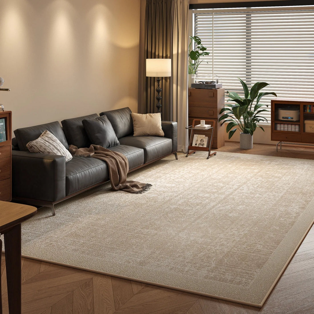 Solid Loop Pile Area Rug with TPR Non-Slip Base