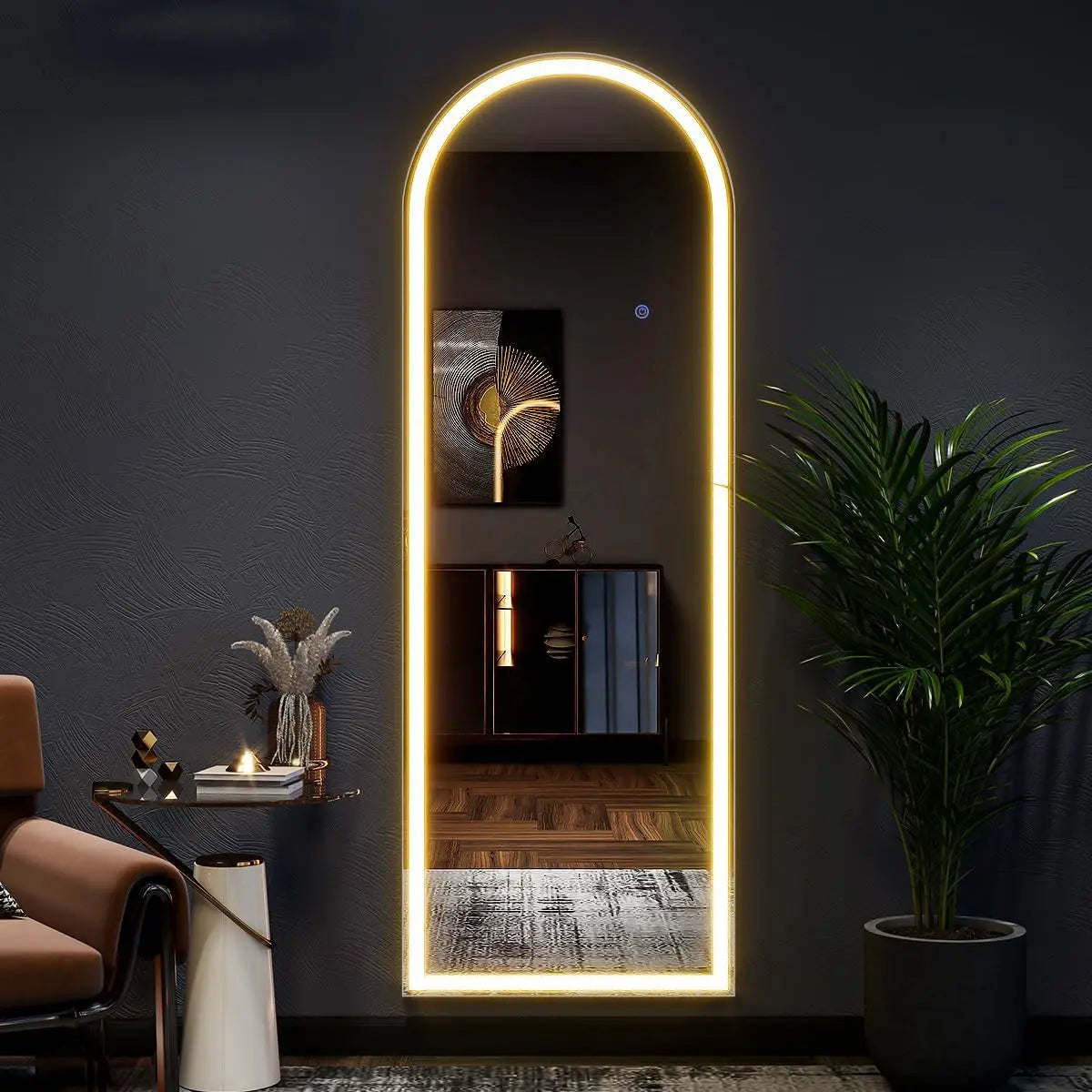63" x 20" Arched LED Full Length Floor Mirror with Stand