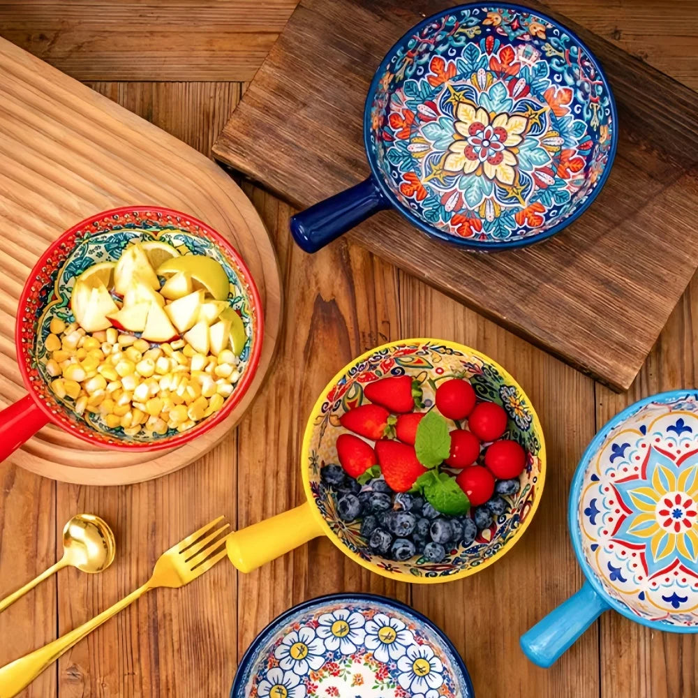 Hand-Painted Ceramic Bowl with Handle