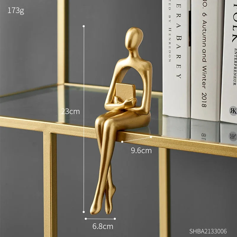Gold Thinker Resin Sculpture | Modern Bookshelf & Desk Figurine