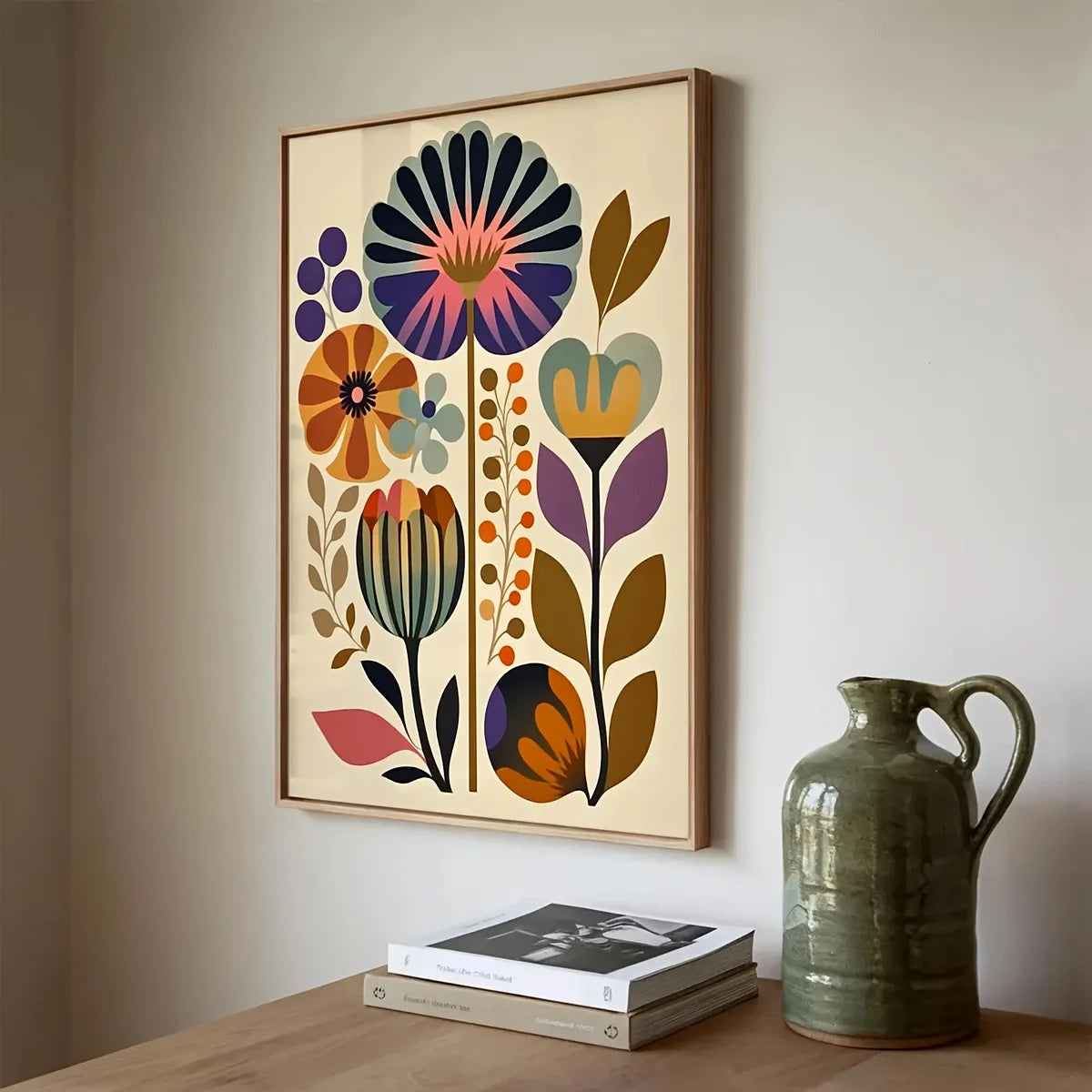 Boho Floral Canvas Wall Art Set of 2 | Nordic Scandinavian Print, Unframed