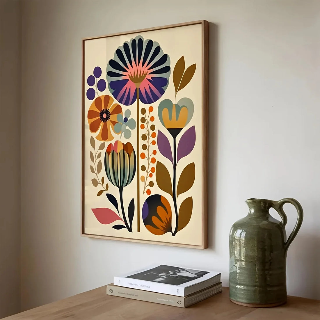 Boho Floral Canvas Wall Art Set of 2 | Nordic Scandinavian Print, Unframed