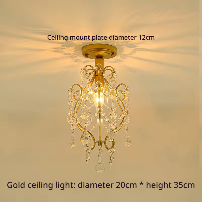 French Retro Crystal LED Pendant Light – Gold & Black, 1/3 Heads