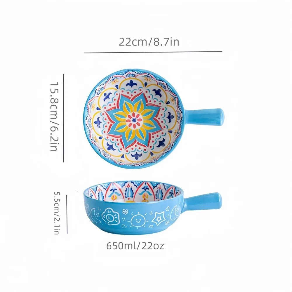 Hand-Painted Ceramic Bowl with Handle