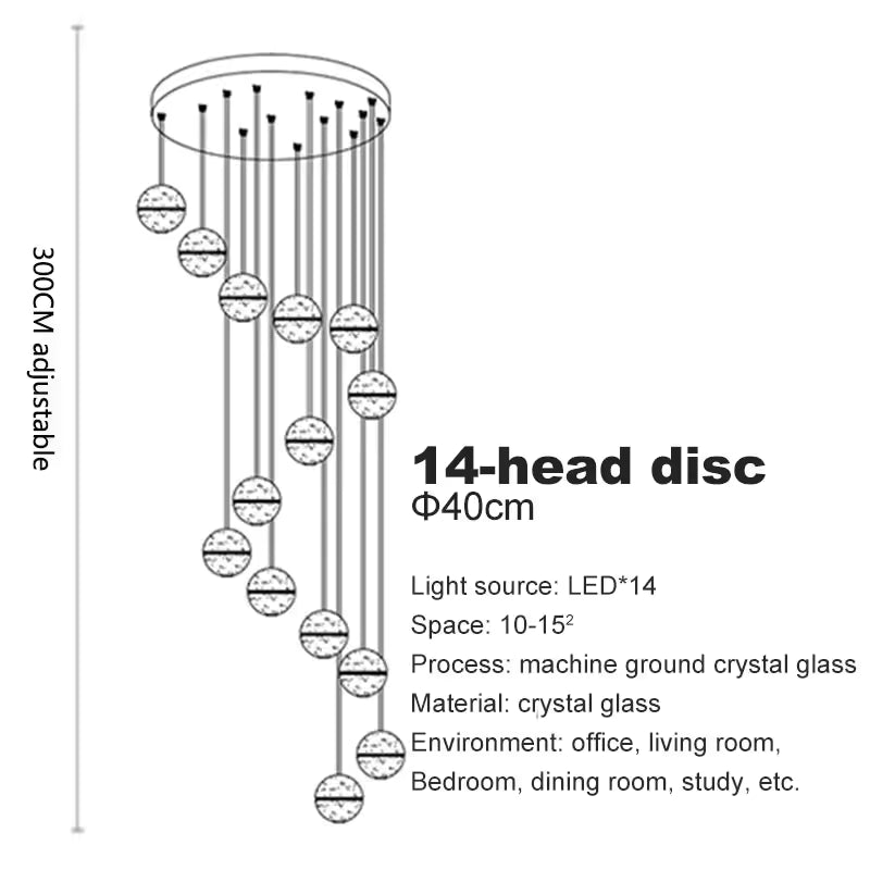 Crystal Ball Spiral Chandelier – LED Staircase & Living Room Ceiling Light