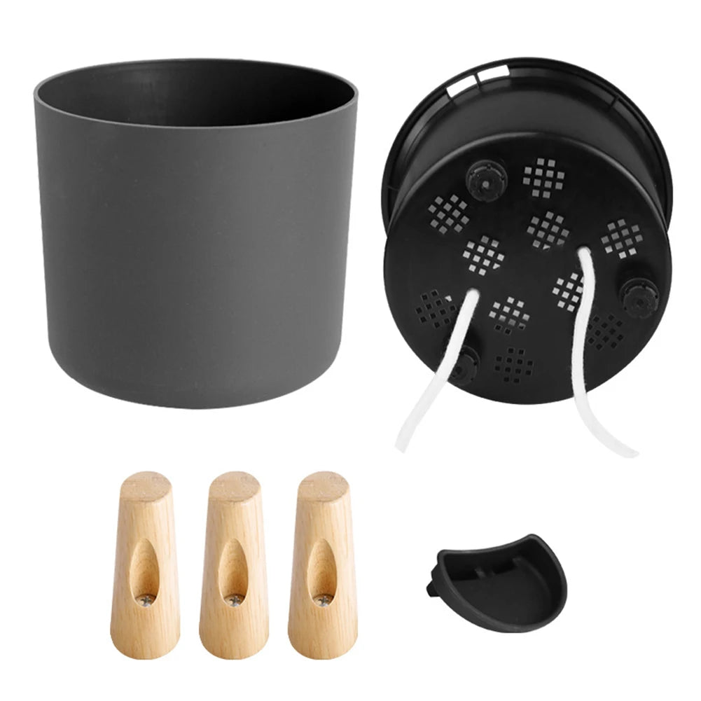 Self-Watering Round Planter with Wooden Legs