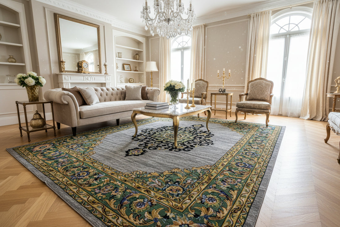 Persian Floral Area Rug | Washable Non-Slip Carpet for Living Room, Bedroom & Entryway