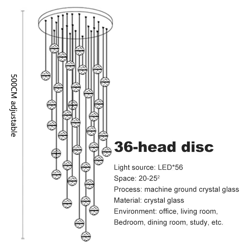 Crystal Ball Spiral Chandelier – LED Staircase & Living Room Ceiling Light