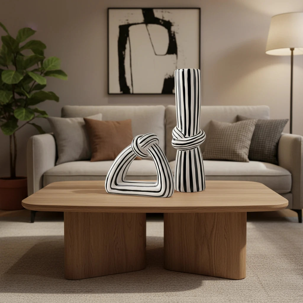 Black & White Striped Knot Ceramic Vase
