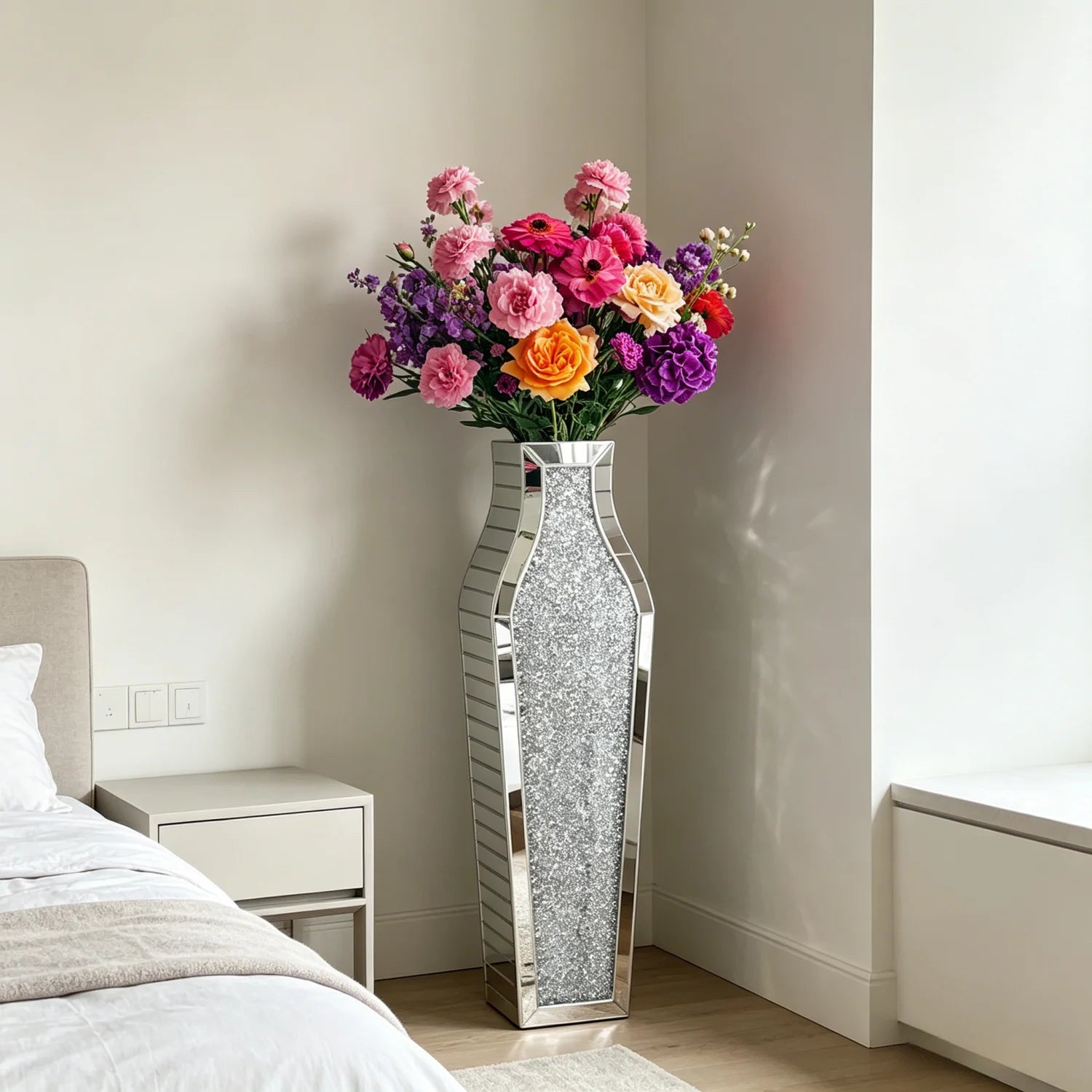 Luxury Silver Mirrored Floor Vase