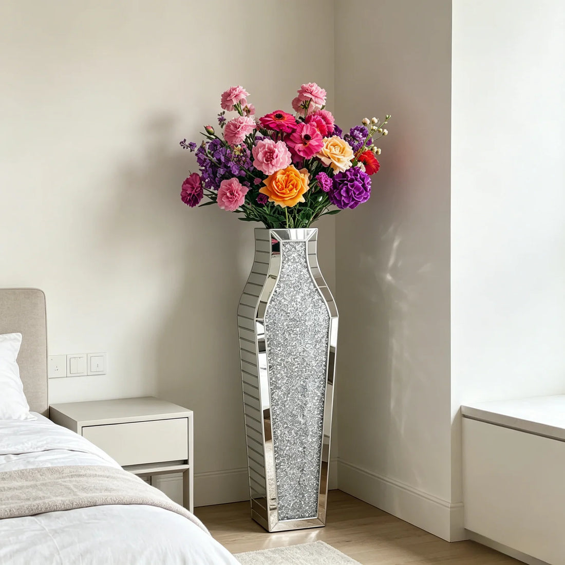 Luxury Silver Mirrored Floor Vase