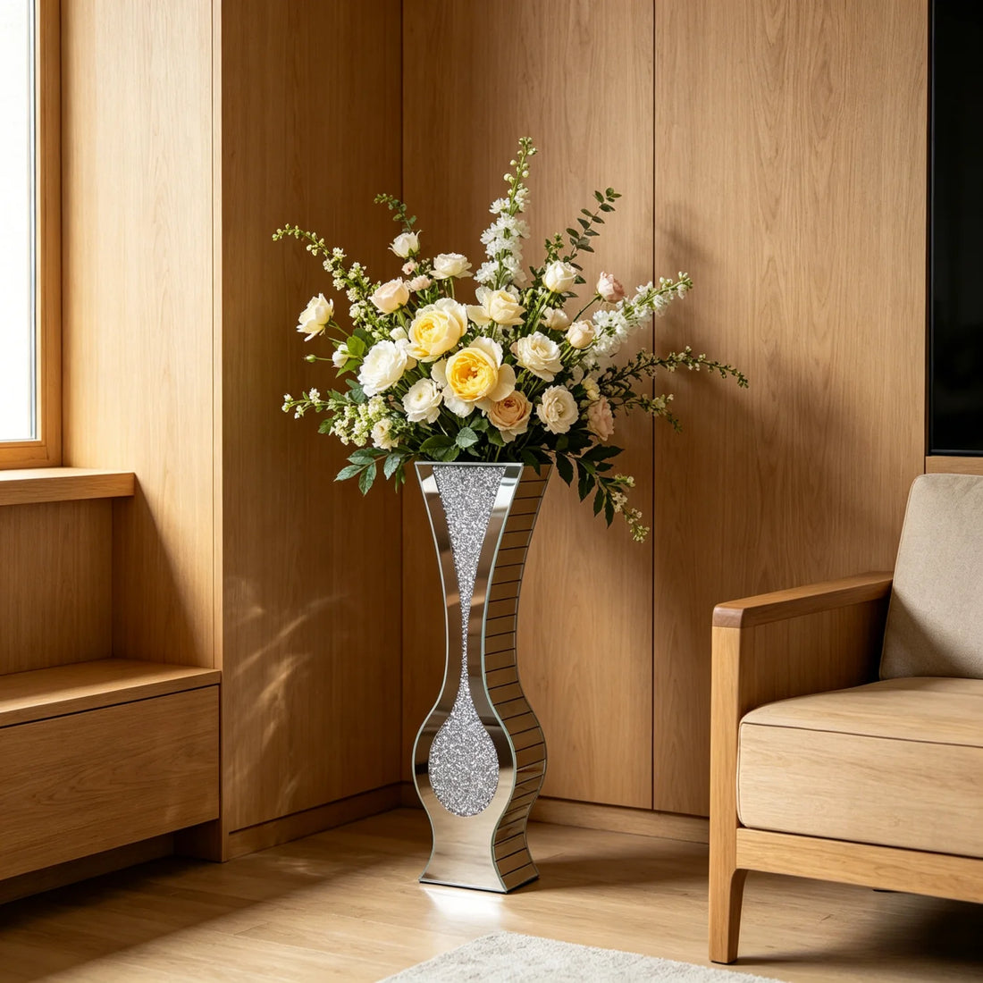 Luxury Silver Mirrored Floor Vase