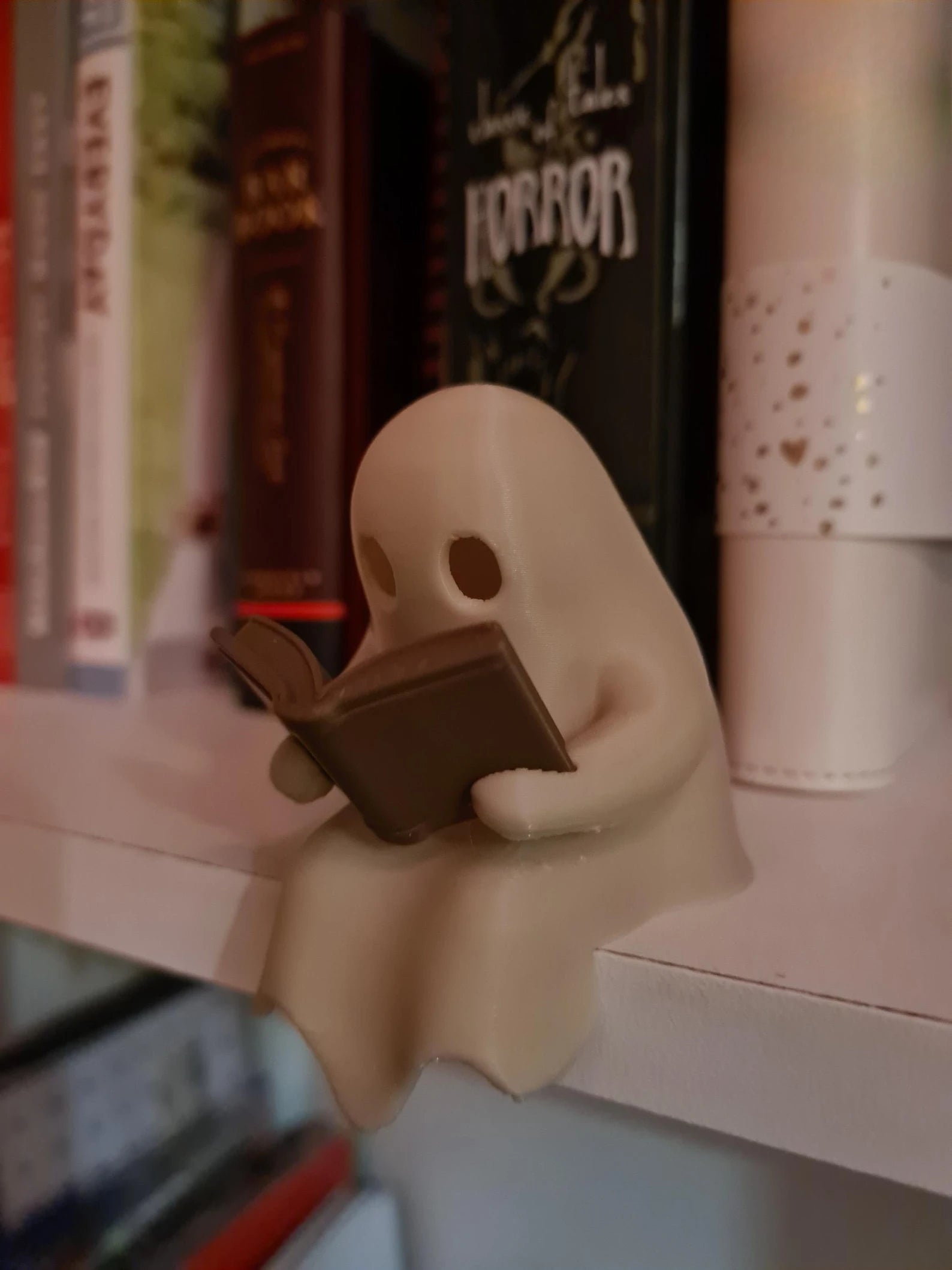 Reading Ghost Shelf Sitter with Flickering Tealight