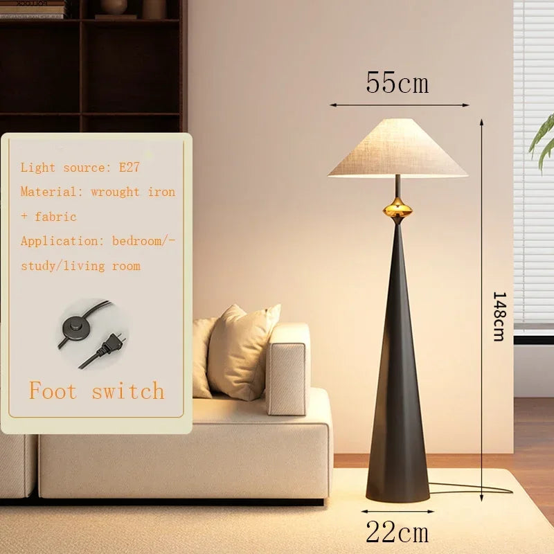Walnut Wood Floor Lamp with Fabric Shade