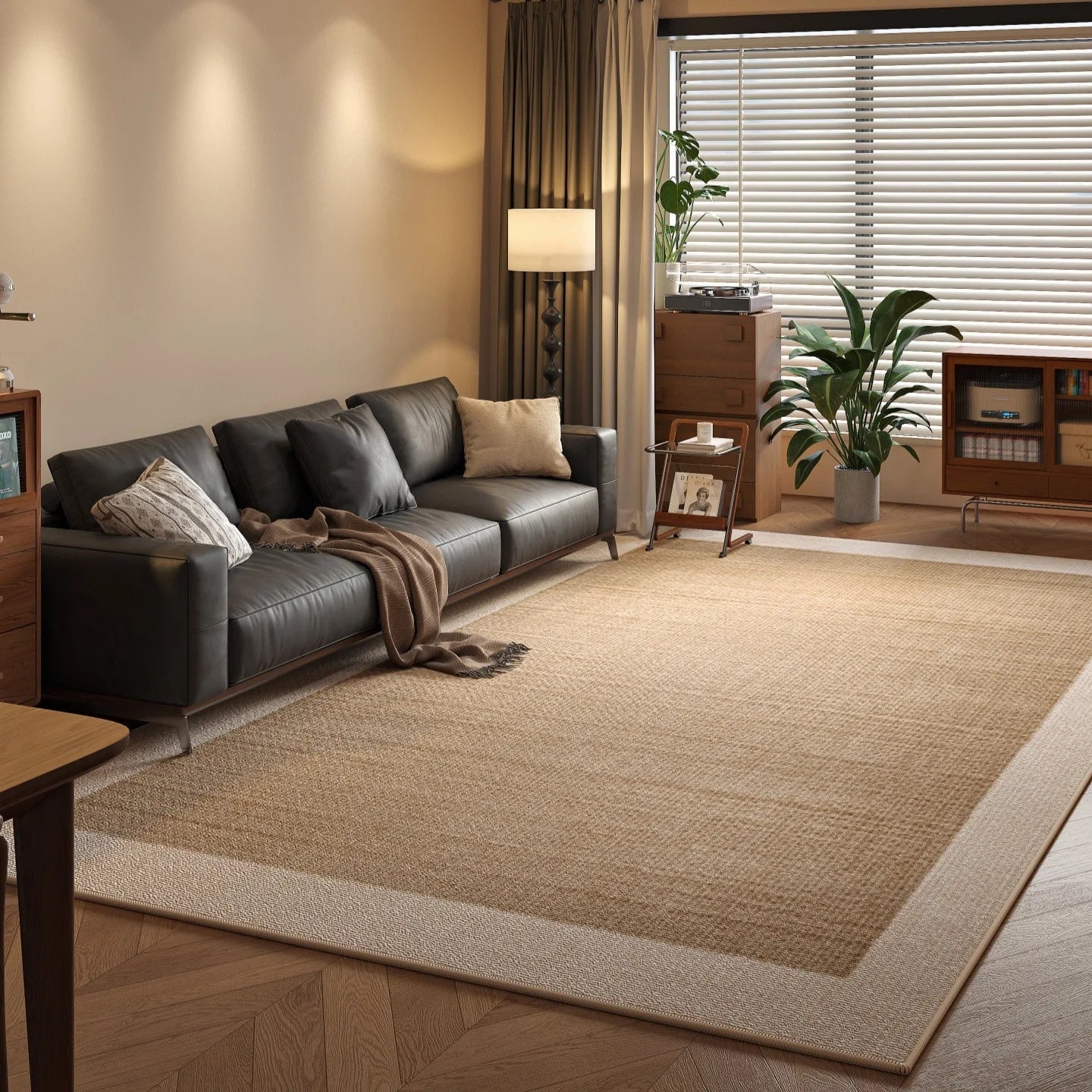 Solid Loop Pile Area Rug with TPR Non-Slip Base