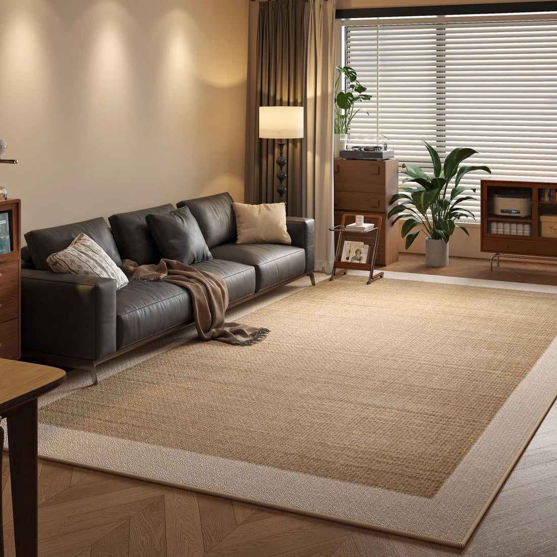 Solid Loop Pile Area Rug with TPR Non-Slip Base