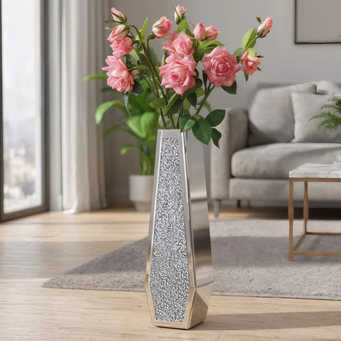 Luxury Silver Mirrored Floor Vase