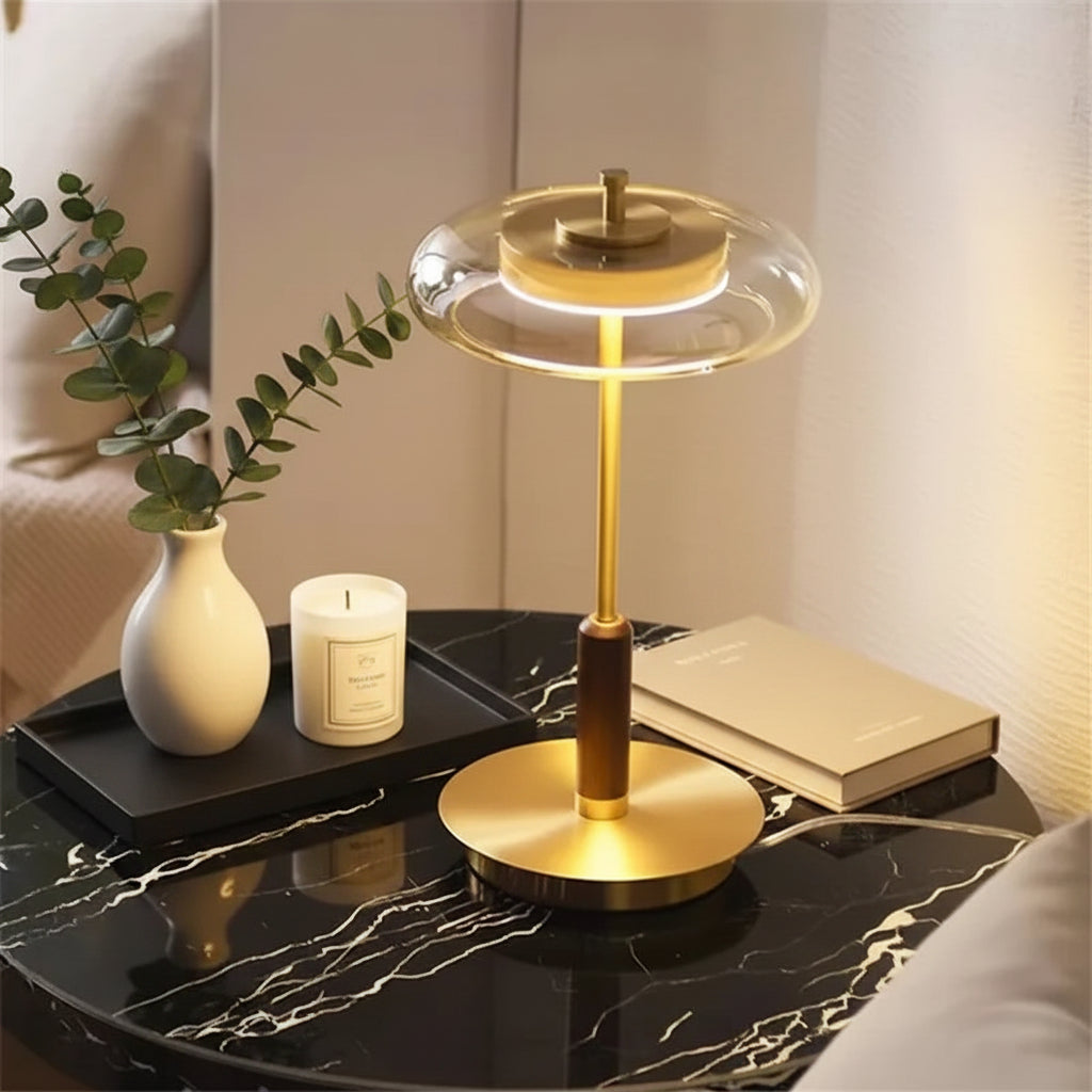 Luxury Gold Mushroom Glass Table Lamp | Copper & Clear Glass | E27 | Bedside & Living Room