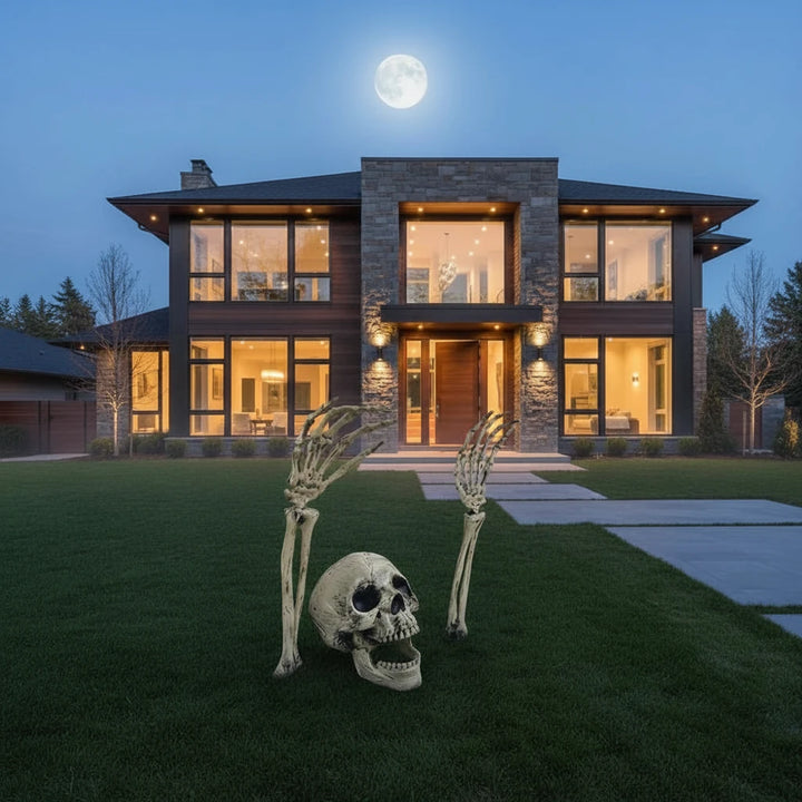 Skeleton Skull & Hand Garden Ground Stakes | Halloween Yard Decor