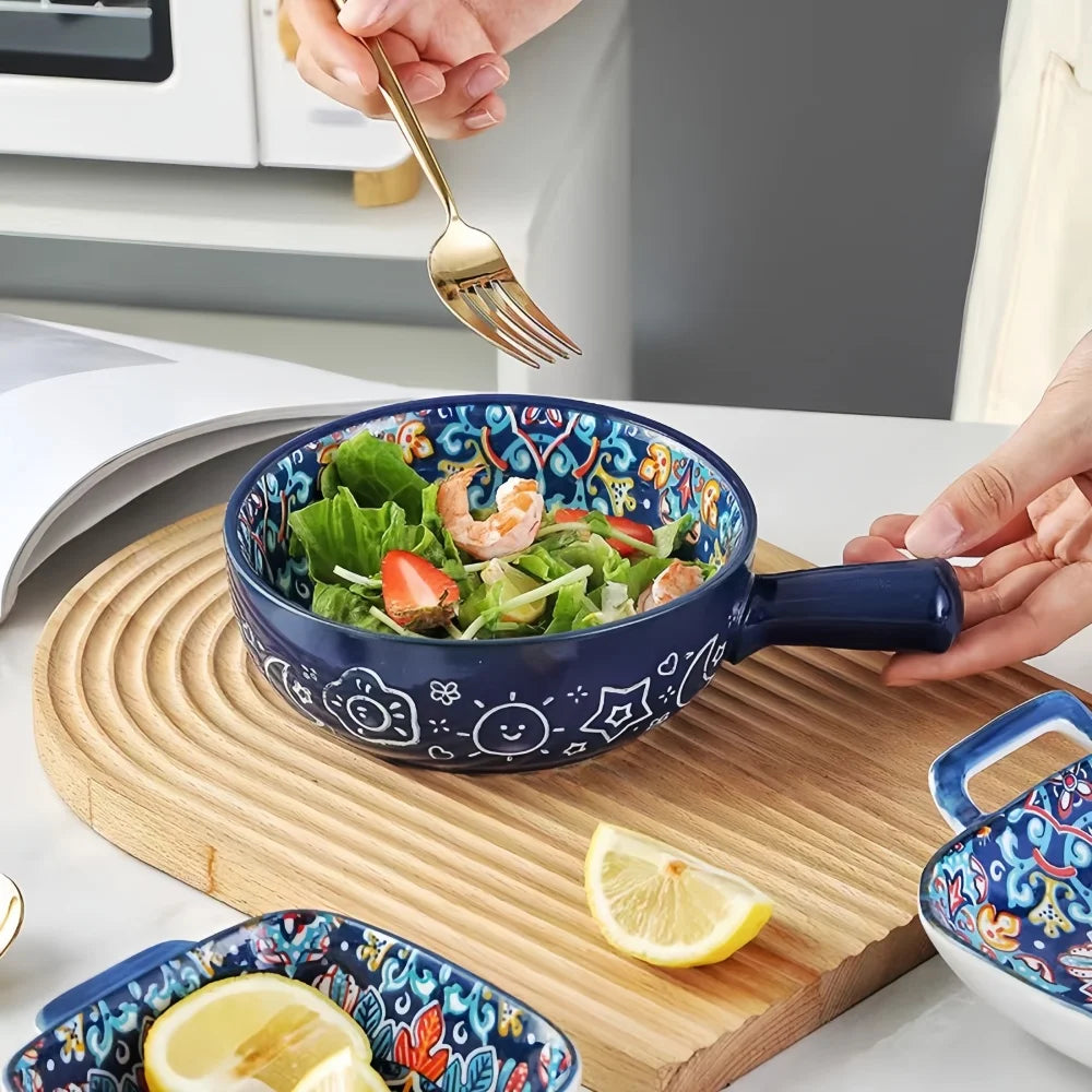 Hand-Painted Ceramic Bowl with Handle