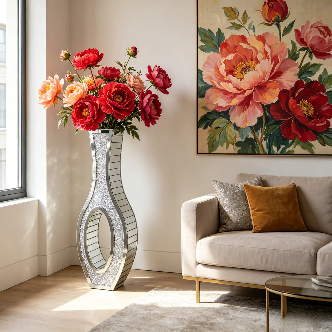 Luxury Silver Mirrored Floor Vase