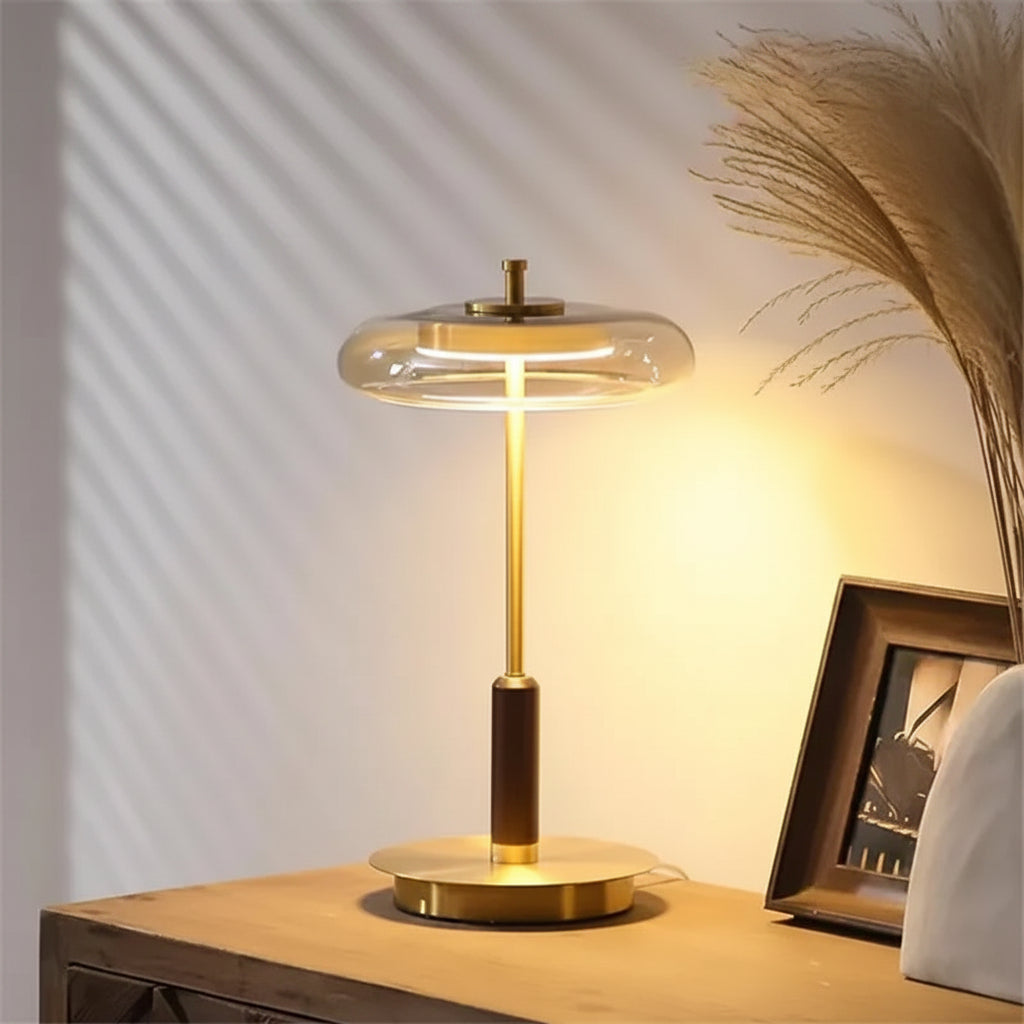 Luxury Gold Mushroom Glass Table Lamp | Copper & Clear Glass | E27 | Bedside & Living Room