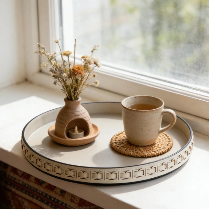 Woven Round Storage Tray with Metal Frame