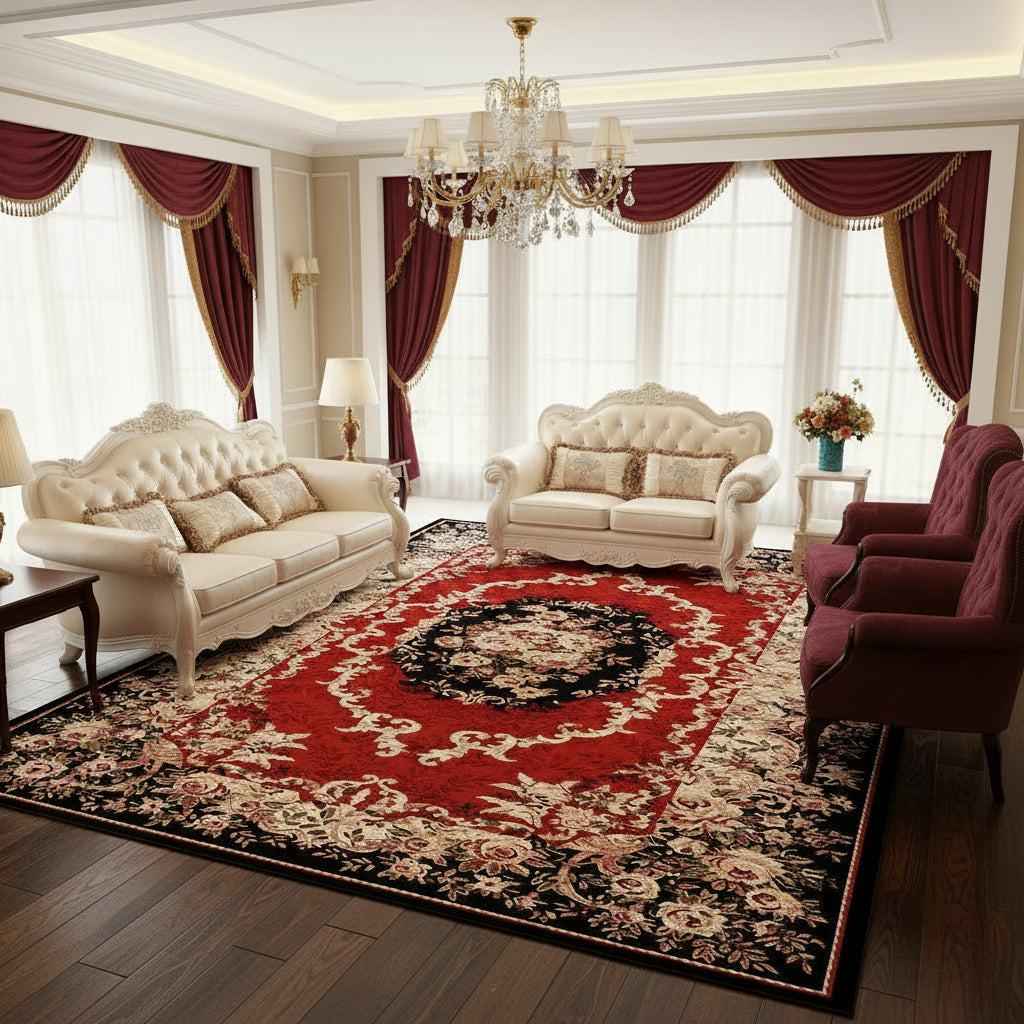 Persian Floral Area Rug | Washable Non-Slip Carpet for Living Room, Bedroom & Entryway