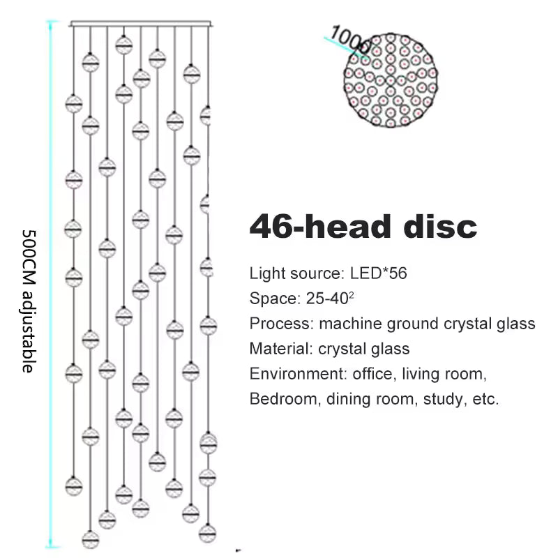 Crystal Ball Spiral Chandelier – LED Staircase & Living Room Ceiling Light