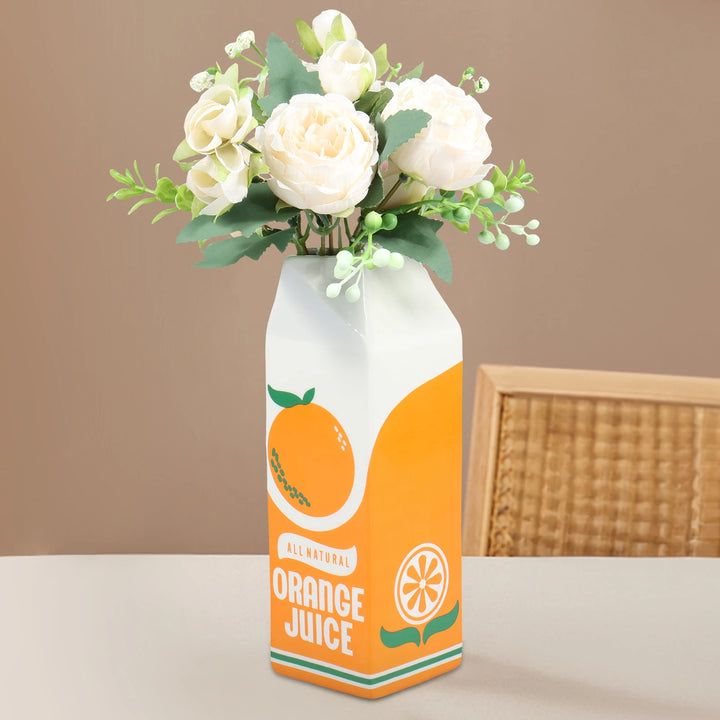 Orange Juice Box Ceramic Vase