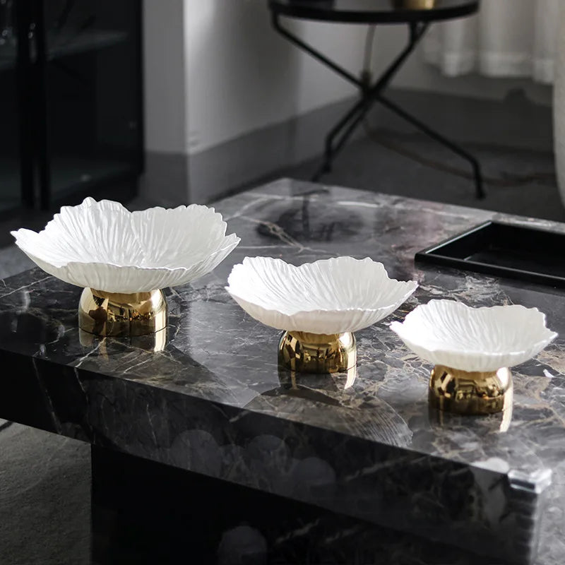 Luxury Petal Decorative Tray | Metal Alloy Fruit & Candy Serving Plate