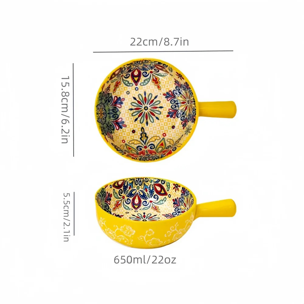 Hand-Painted Ceramic Bowl with Handle
