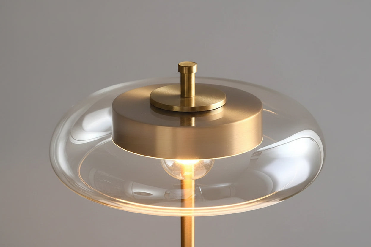 Luxury Gold Mushroom Glass Table Lamp | Copper & Clear Glass | E27 | Bedside & Living Room
