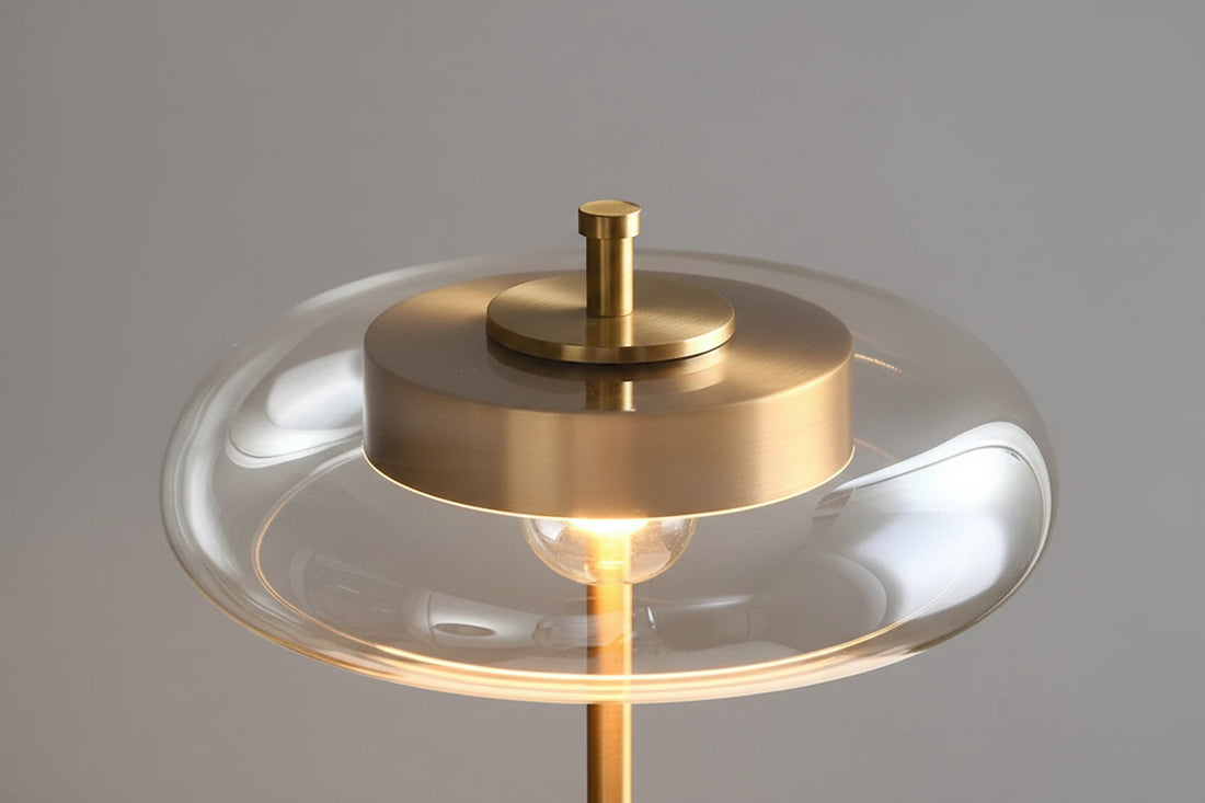 Luxury Gold Mushroom Glass Table Lamp | Copper & Clear Glass | E27 | Bedside & Living Room