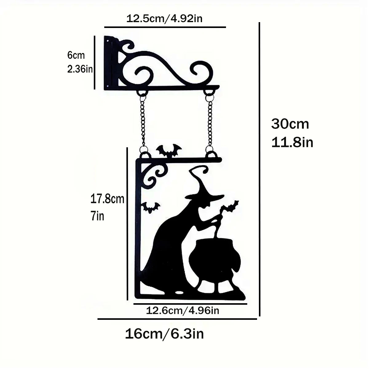 Witch Silhouette Metal Pendant | Halloween Door Decoration