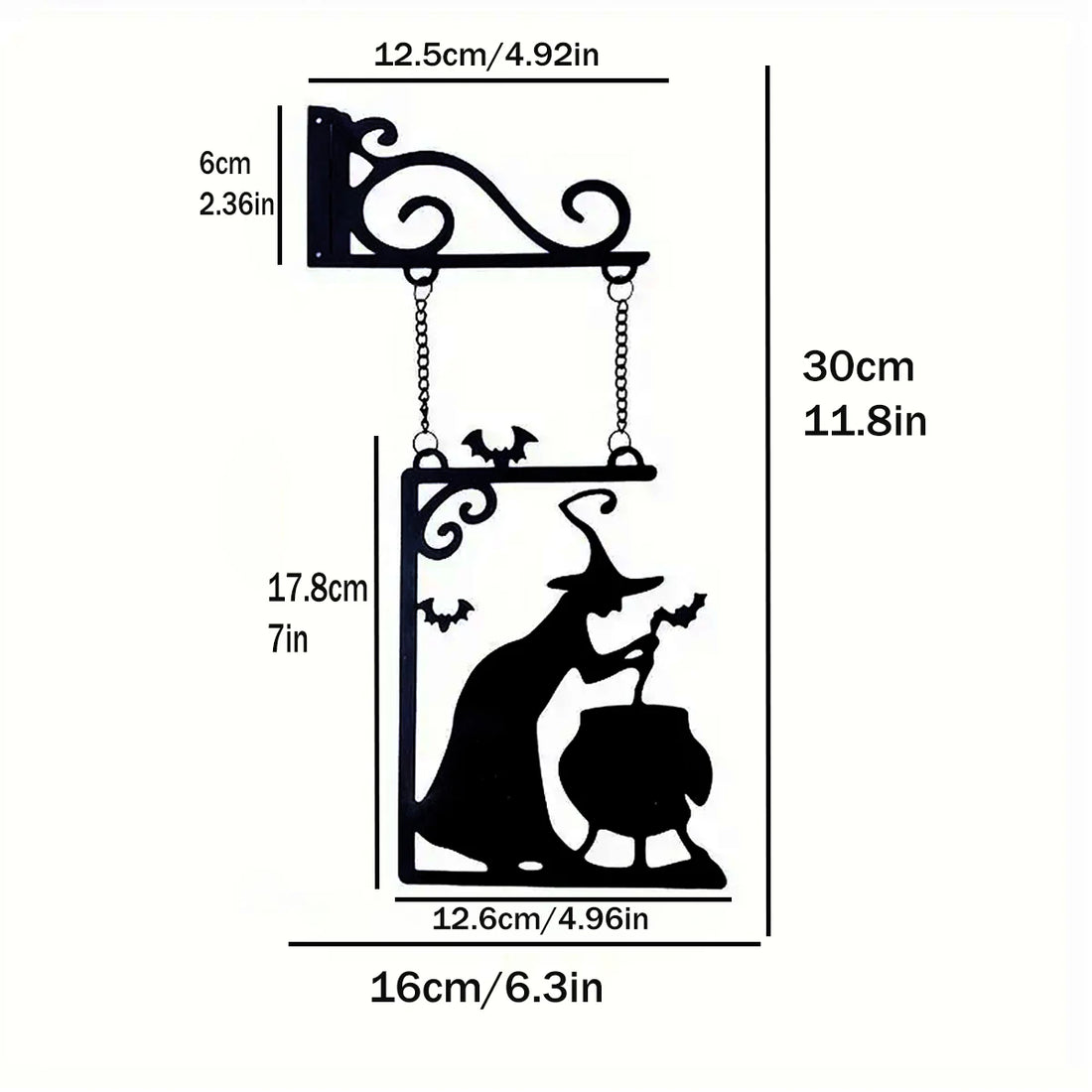 Witch Silhouette Metal Pendant | Halloween Door Decoration