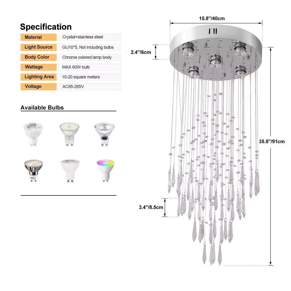 Luxury Crystal LED Chandelier | Polished Chrome | GU10 | Multi-Style
