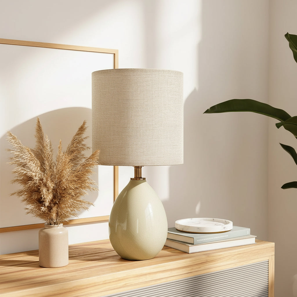 Ceramic Table Lamps Set of 2 | Dimmable Linen Shade Bedside Lamps