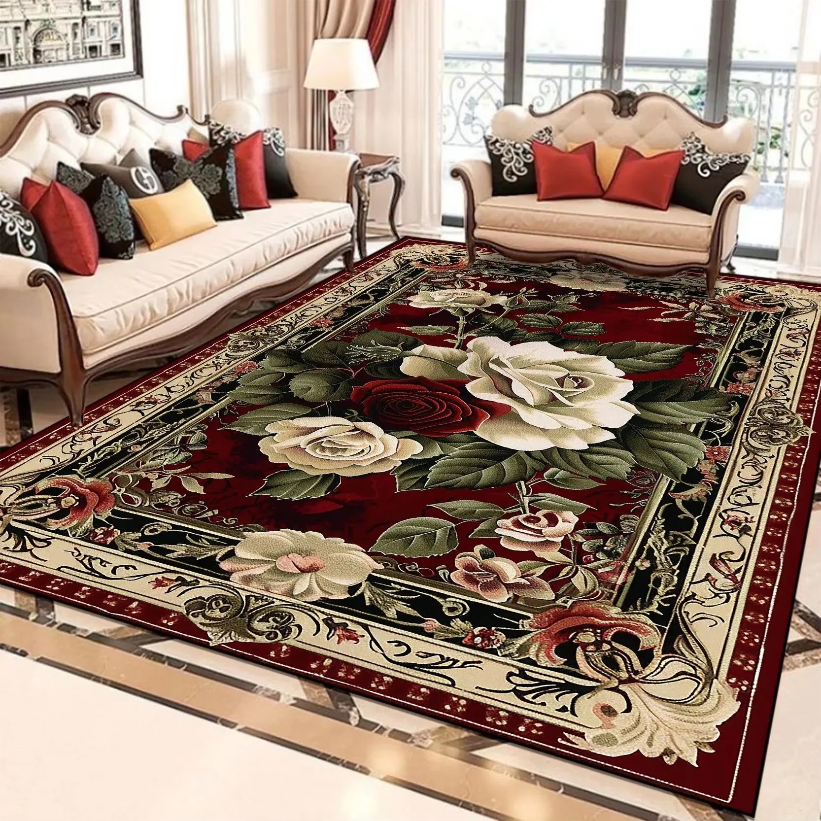Floral Area Rug | Soft Flannel Carpet for Living Room, Bedroom & Hallway