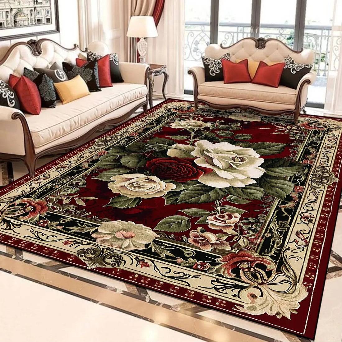 Floral Area Rug | Soft Flannel Carpet for Living Room, Bedroom & Hallway