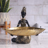 African Girl Resin Sculpture & Storage Tray | Black & Gold Desk Decor
