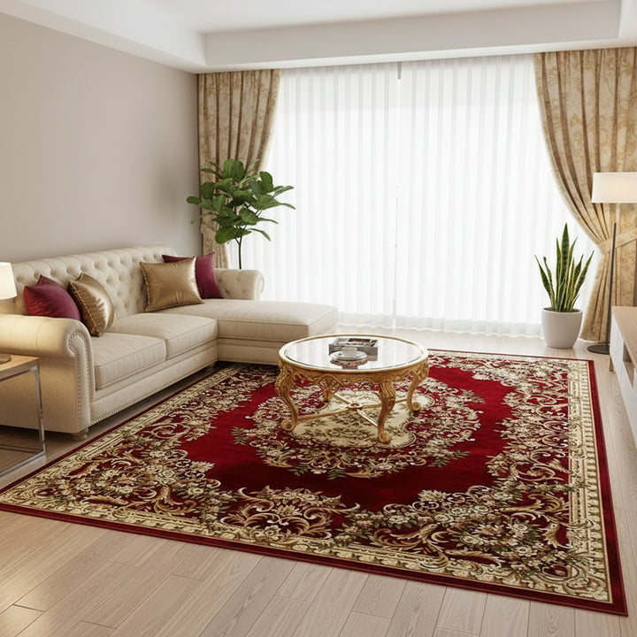 Persian Floral Area Rug | Washable Non-Slip Carpet for Living Room, Bedroom & Entryway