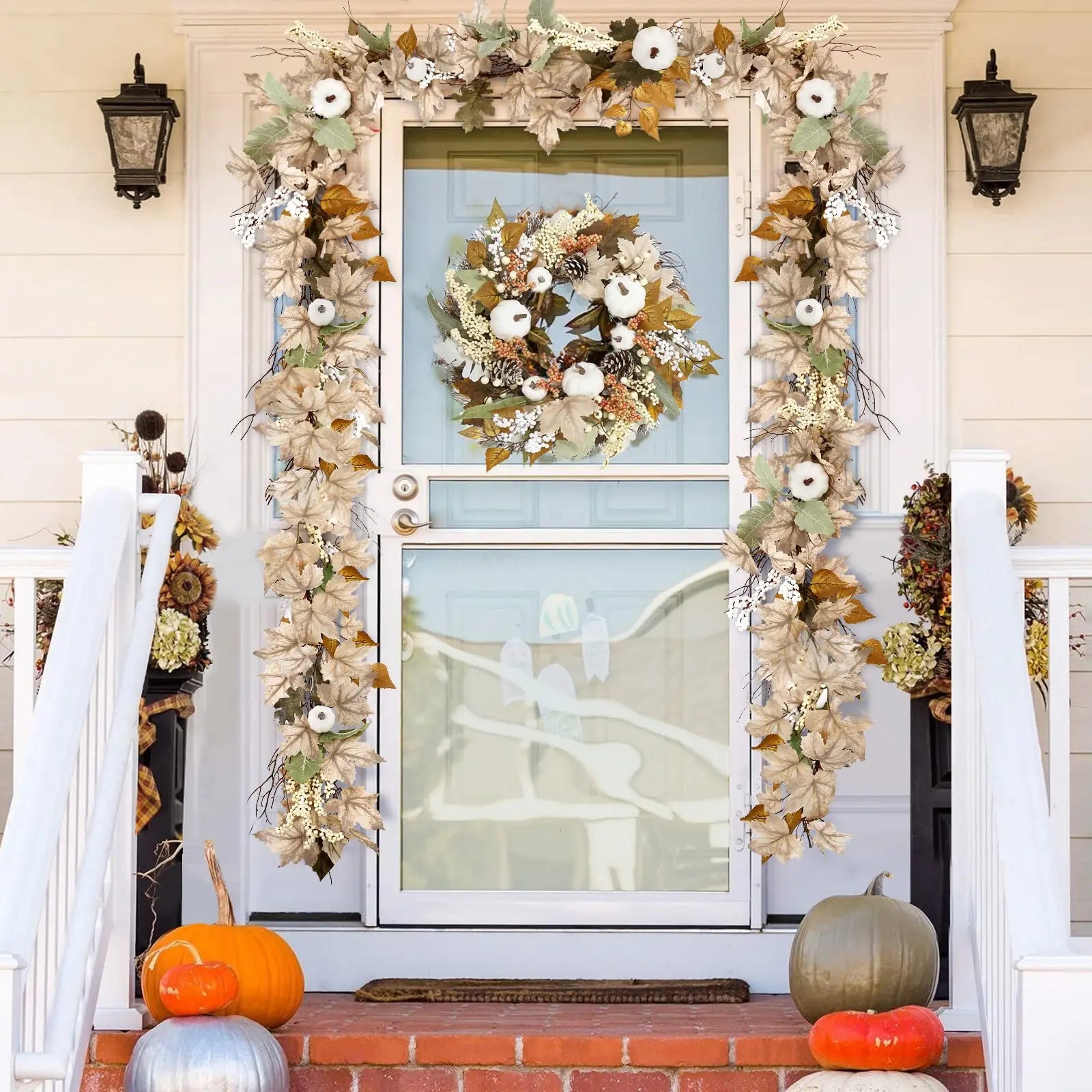 Autumn Maple Leaf & Pumpkin Garland – Fall Décor