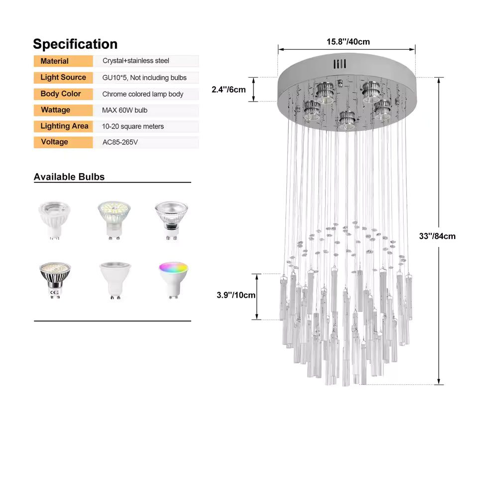 Luxury Crystal LED Chandelier | Polished Chrome | GU10 | Multi-Style